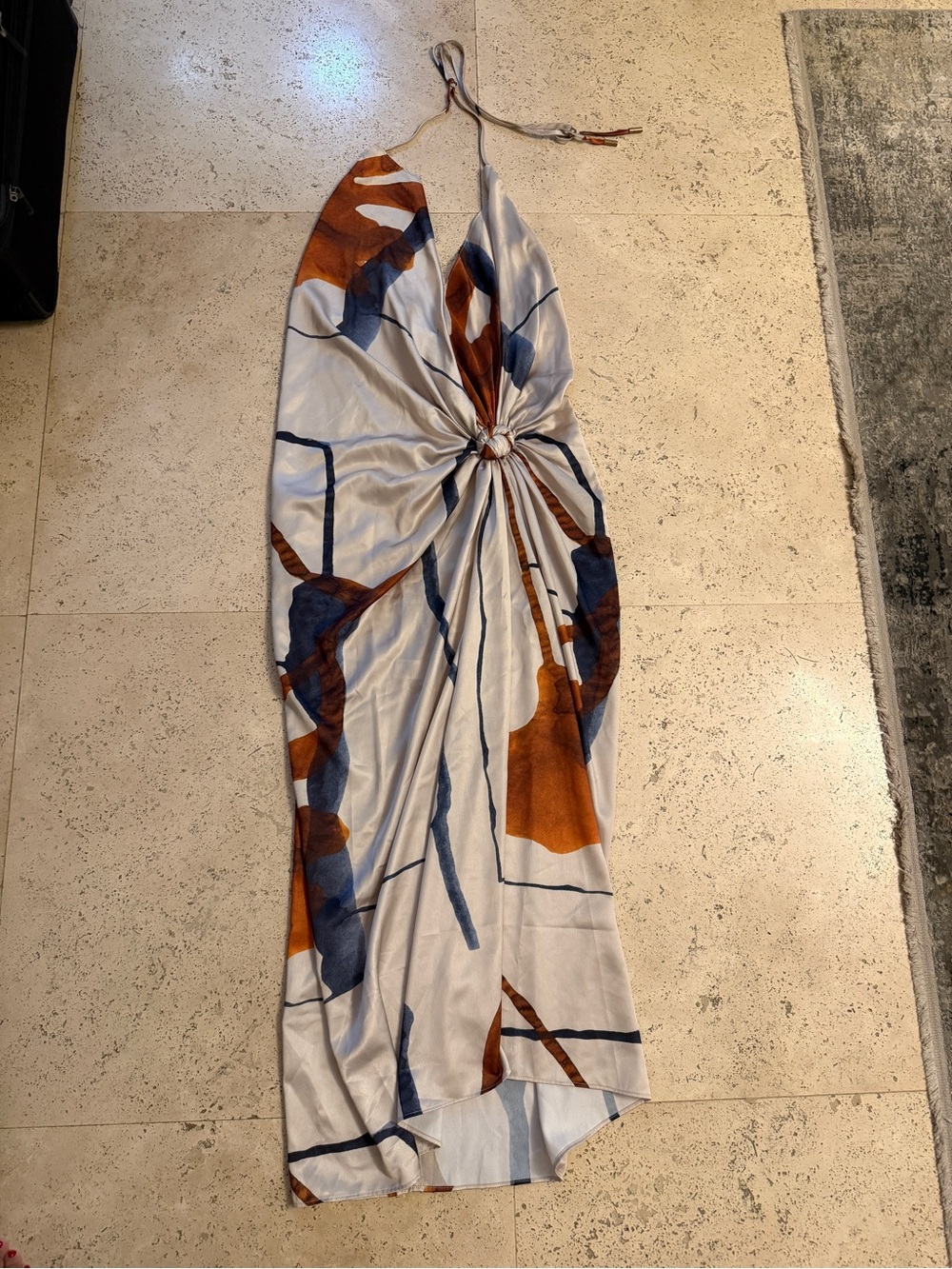 Luxxel Ivory Maxi Dress with Rust & Navy Abstract Print - Picture 2 of 4